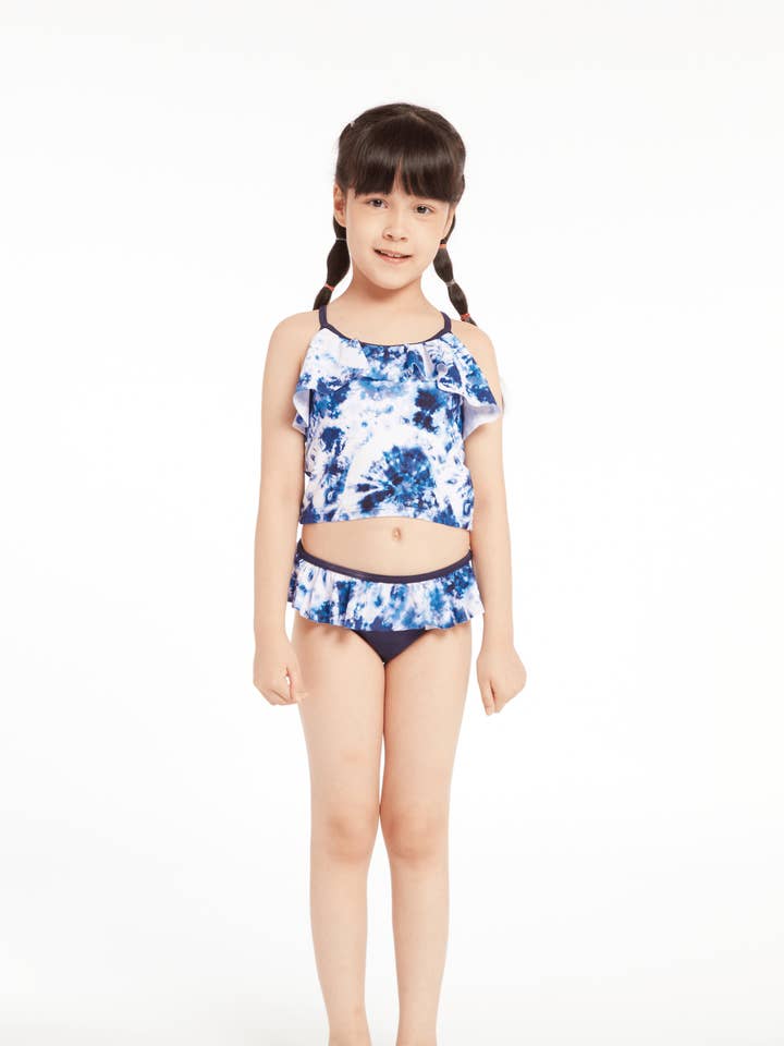 Ensemble tankini à volants bleu marine Tie Dye pour la vente par Sunseeker