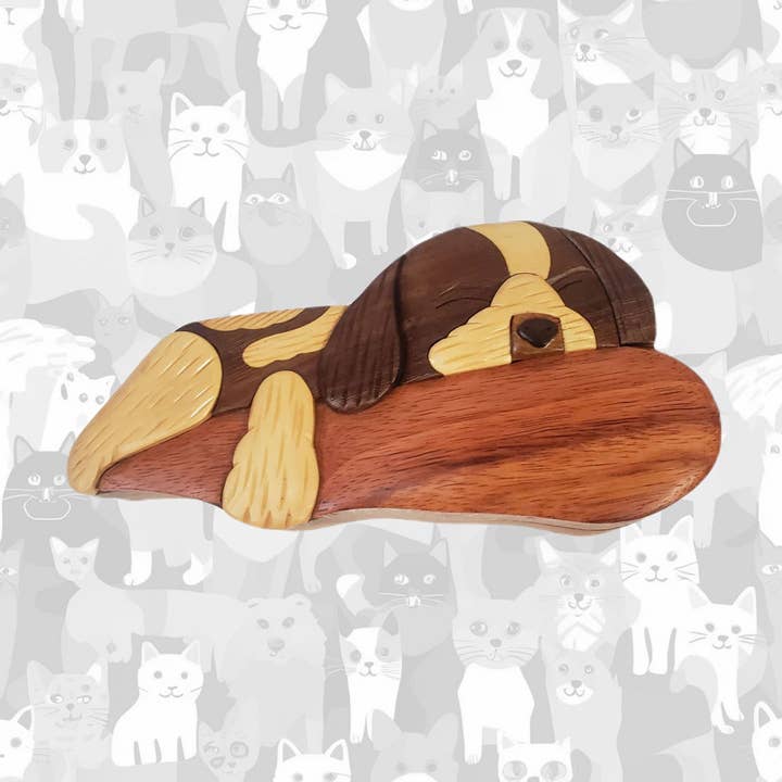 Sleeping Dog - Hand-Carved Wooden Keepsake Gift Box for wholesale by Paradigm Imports