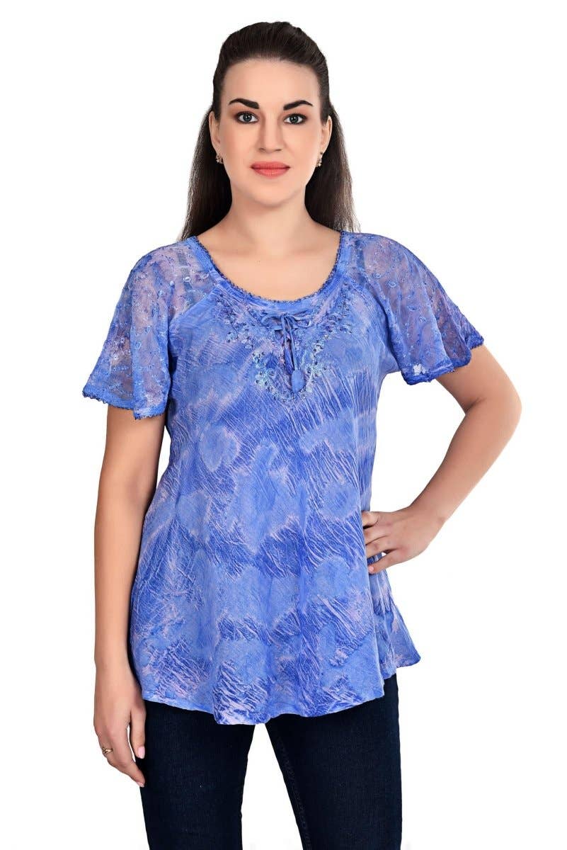 Assorted Ocean Waves Tie Dye Cap Sleeve Blouse 19204 for wholesale on Faire3