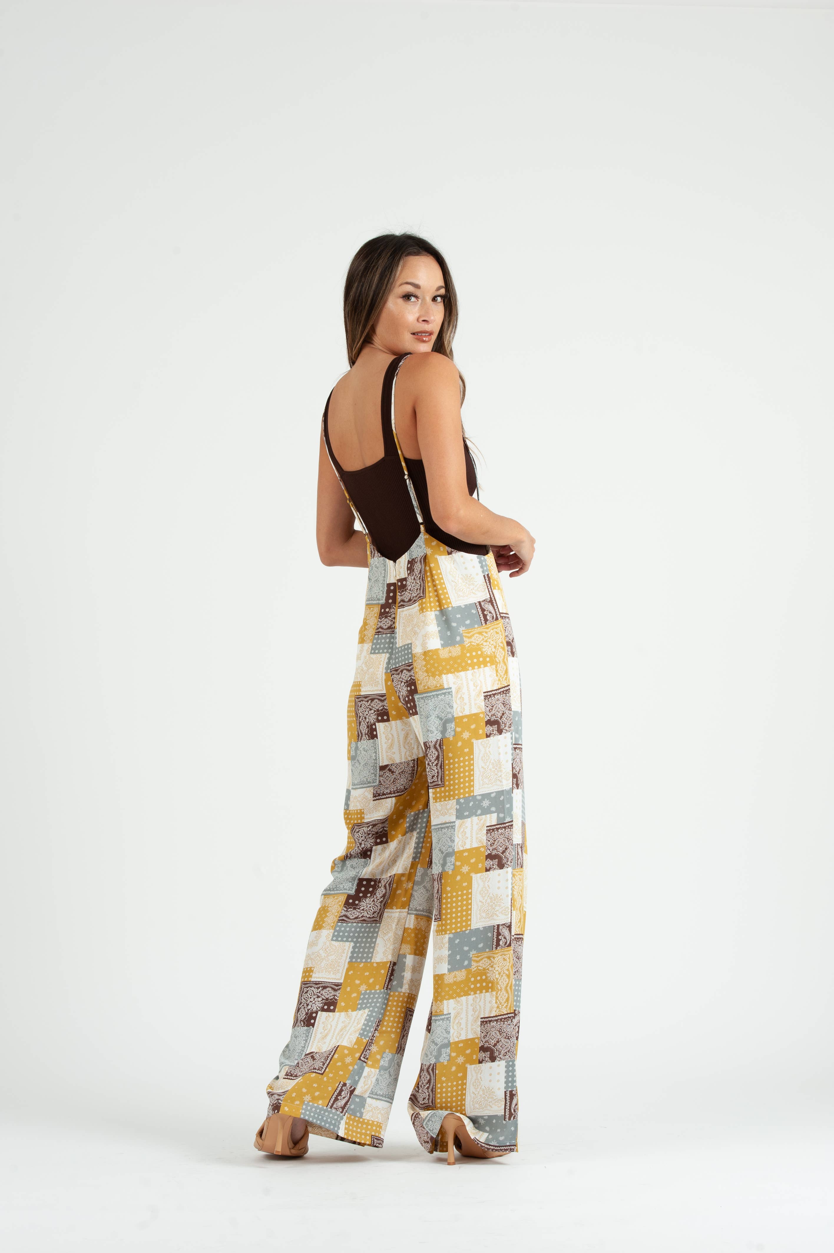 Lucca Couture - Vendita all'ingrosso Tuta intera - Donna - TUTA JORDAN con bretelle in rayon - TOPPA GIALLA2