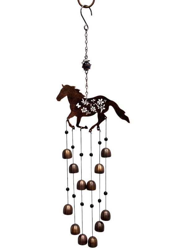 Cubby House by Malmar - Wholesale Decorative figurine - 65cm Horse With Bell Wind Chime In Rustic Finish