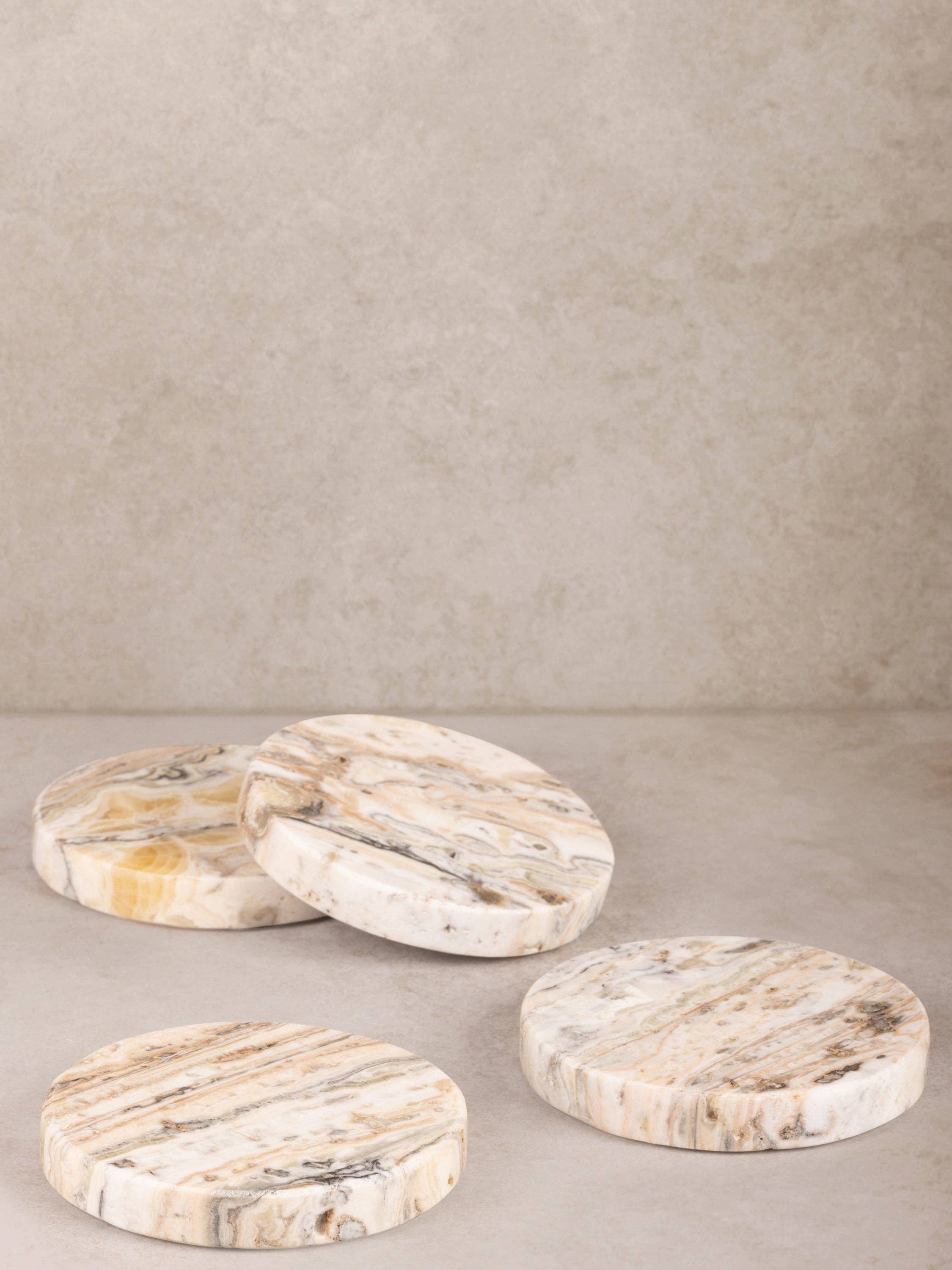 GAURI KOHLI - Wholesale Coasters - Tasmania Semi-Precious Travertine Onyx Coasters · Set of 41