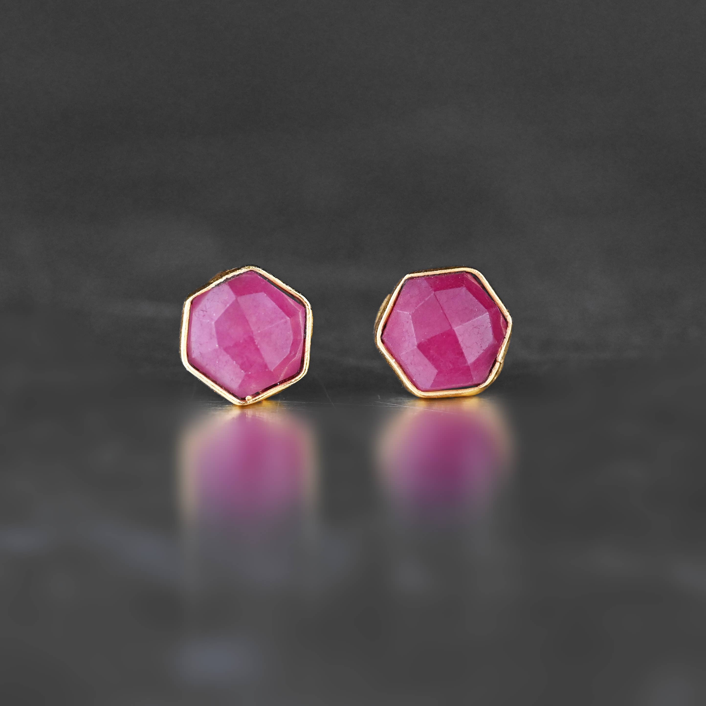 KBD Studio - Wholesale Stud/Post Earrings - Semi Precious Hexagon Gemstone Studs (8mm gold)4
