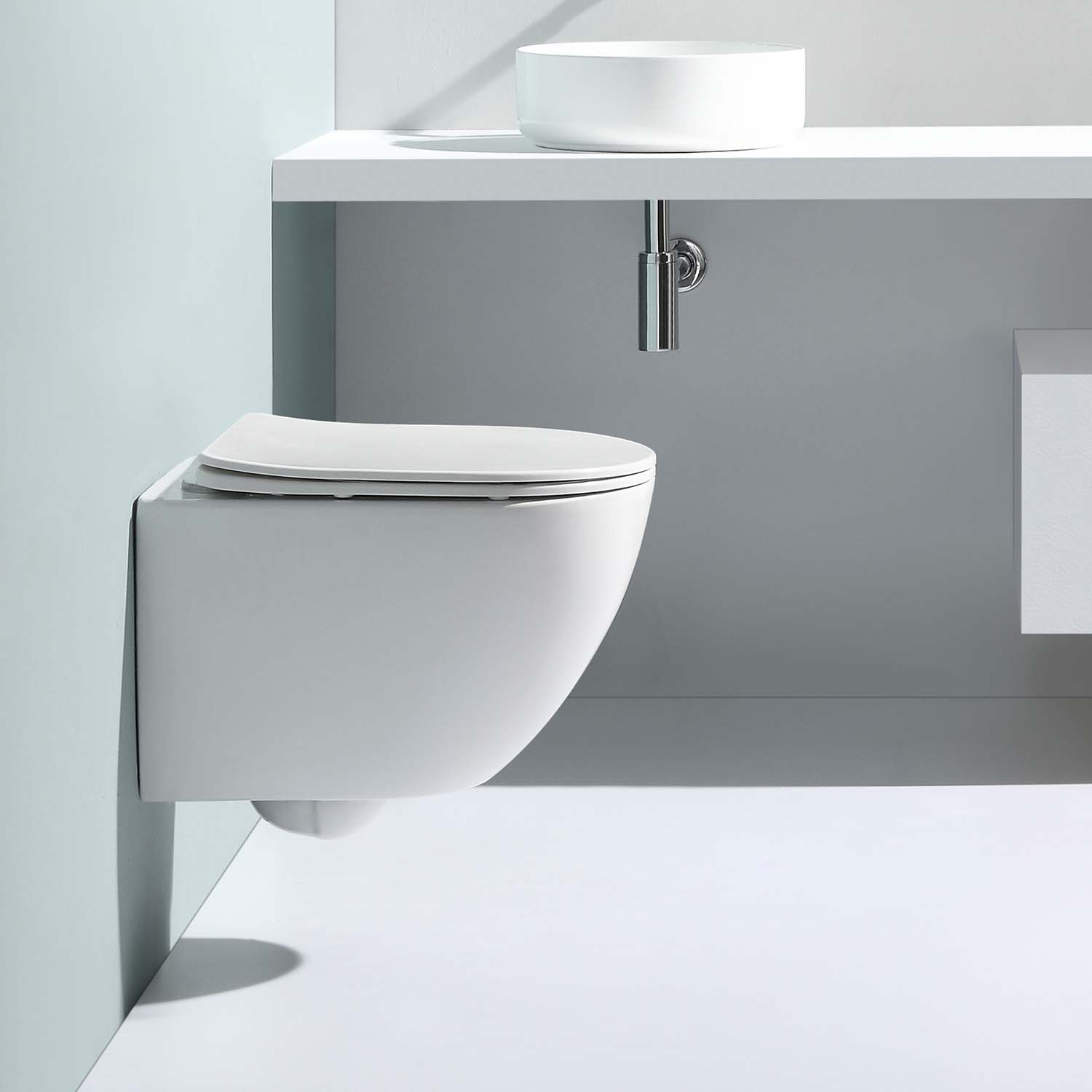 Stilform Handels GmbH - Vente Ensemble d'accessoires pour salle de bain - Toilettes suspendues sans rebord Soho 3.0 blanc brillant avec chasse Whirlflush Tornado et siège super fin2