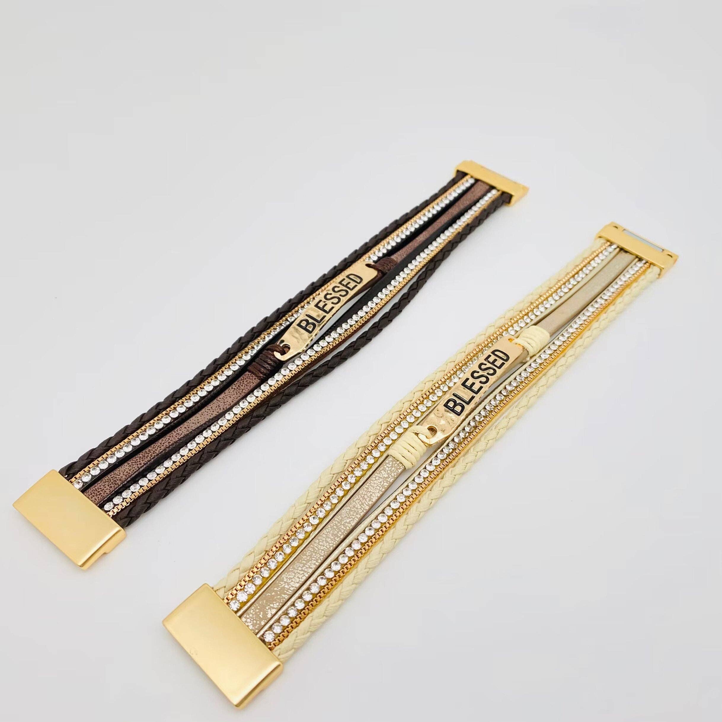 Mio Queena - Wholesale Bangle Bracelet - BLESSED Multi-Layer Leather Bracelet Magnetic Buckle Bangle8