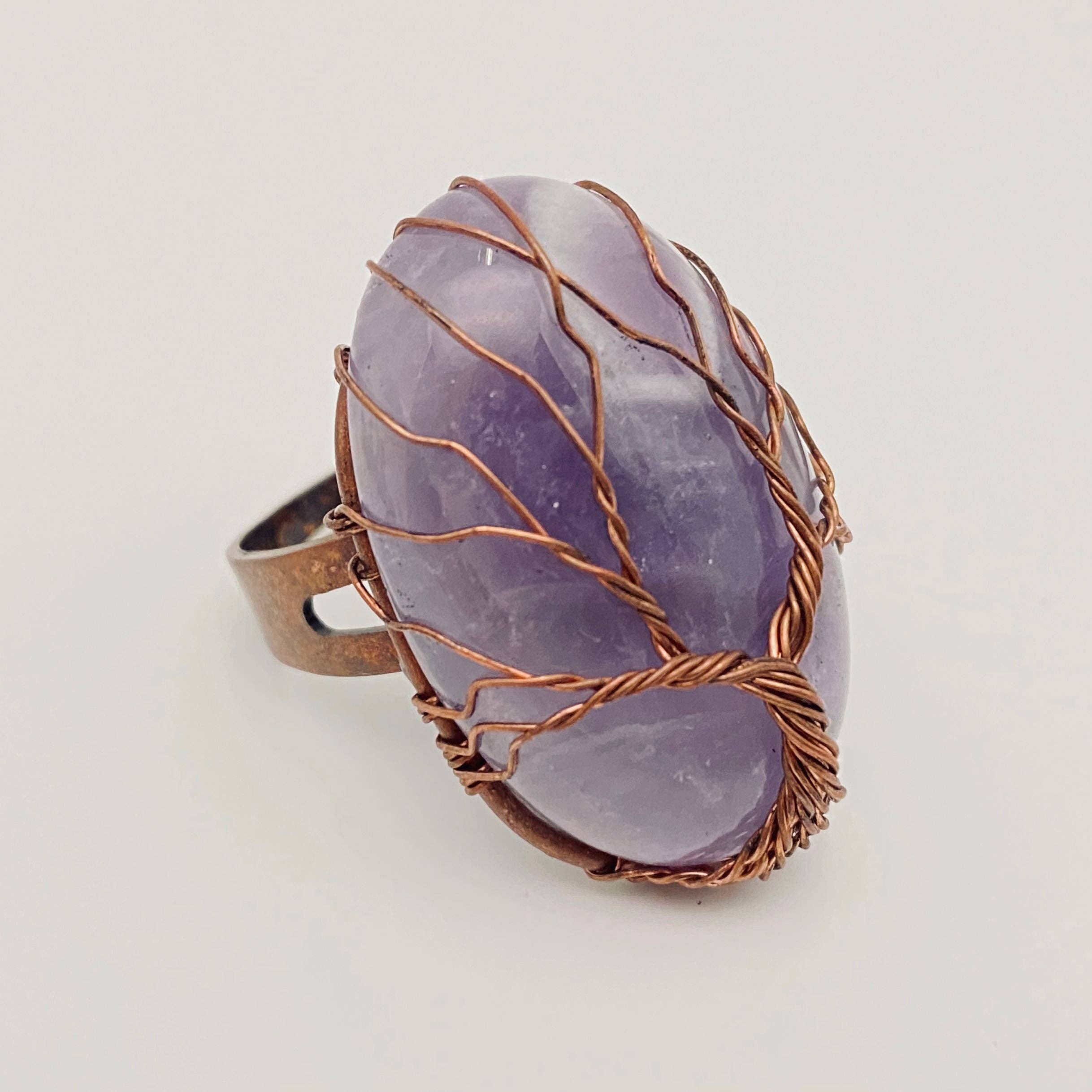 Mio Queena - Wholesale Cocktail/Statement Ring - Hand-wrapped Oval Natural Stone Tree of Life Ring4