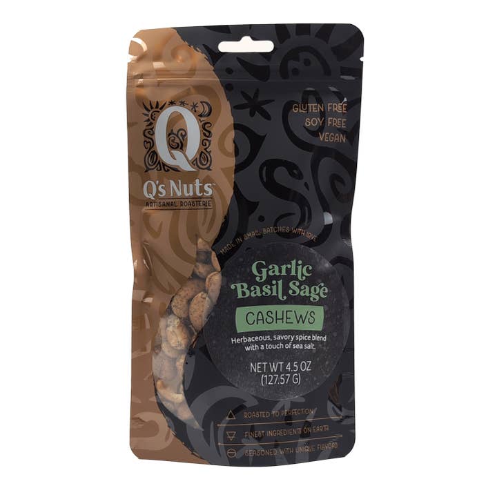 Q's Nuts, LLC - Wholesale Nuts - 4.5 oz Garlic Basil Sage Cashews