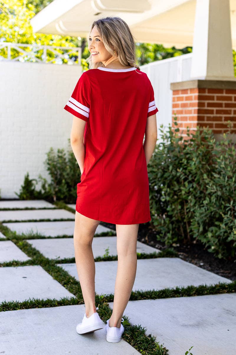 Say it Loud, Say it Proud Gameday Dress, Red for wholesale on Faire3