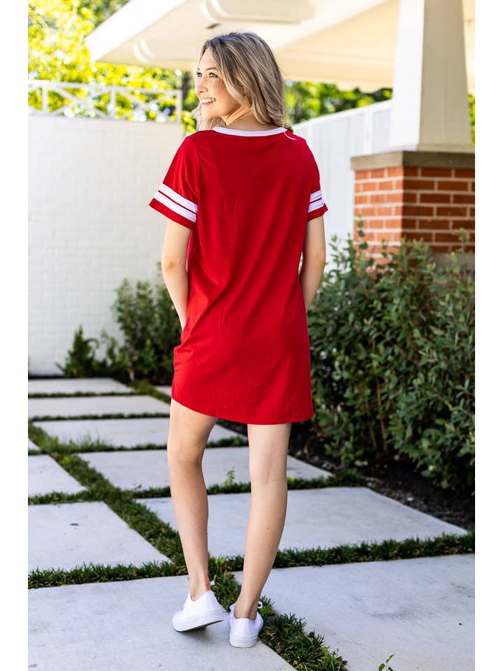 Say it Loud, Say it Proud Gameday Dress, Red for wholesale on Faire3