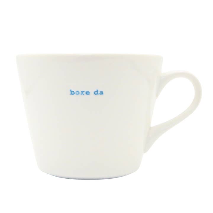 Keith Brymer Jones Welsh Mug 350ml- bore da (blue) (Cymraeg) for wholesale by Forma House