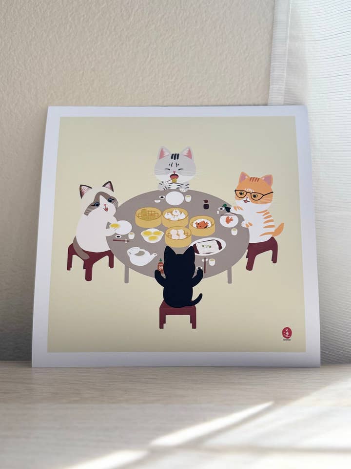 Impresión de gatos comiendo dim sum para venta al por mayor de Levenien