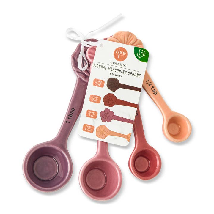 Core Home - Wholesale Measuring Spoon - 4pc Ceramic Figural Flower Measuring Spoons - Pink Multi1