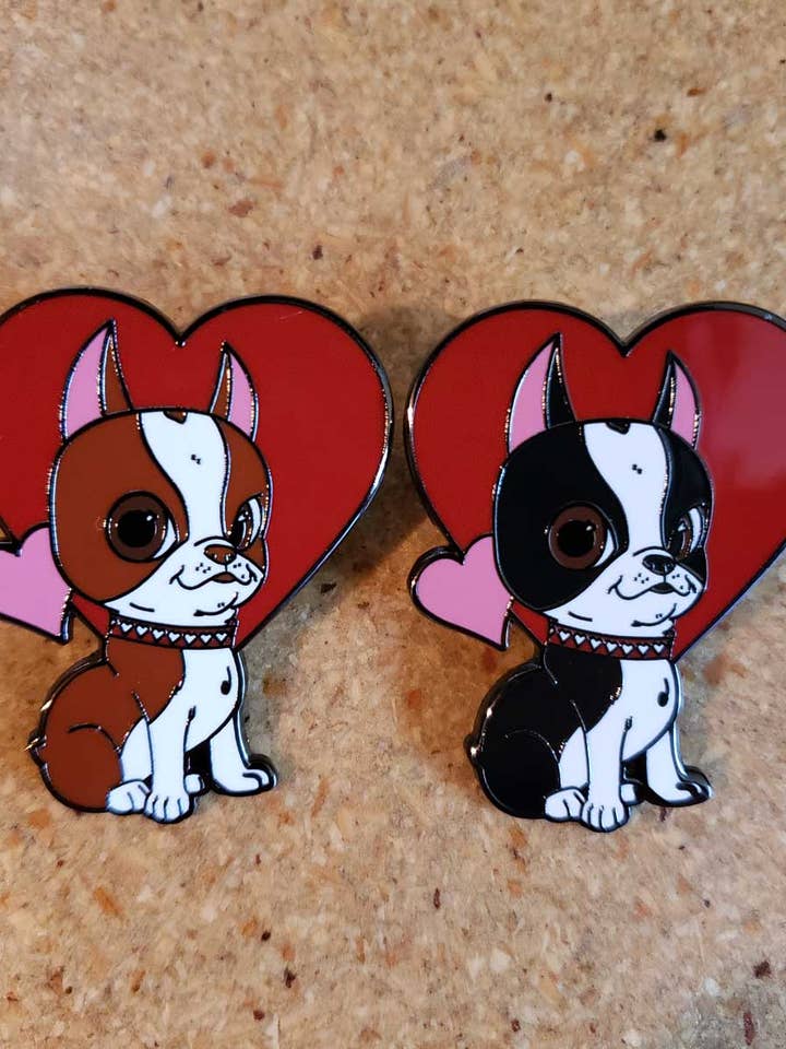 Boston Terrier, cœur, Saint-Valentin, épingle pour la vente par Brian Rubenacker studios