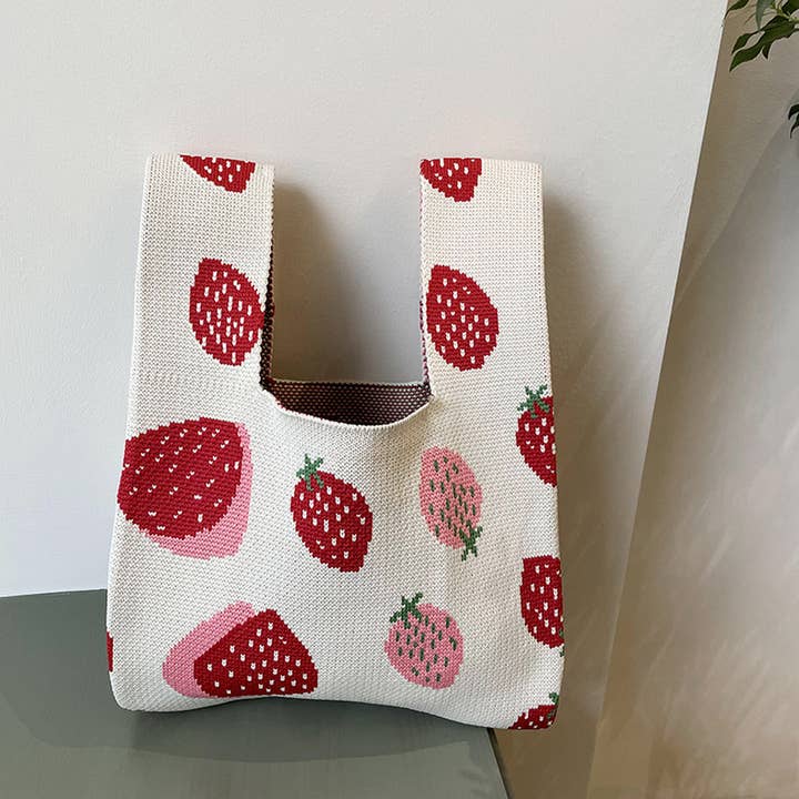 ACCITY - Wholesale Tote Bag - Women's - VERSATILE CUTE STRAWBERRY KNITTED HANDBAG_CWAB3226