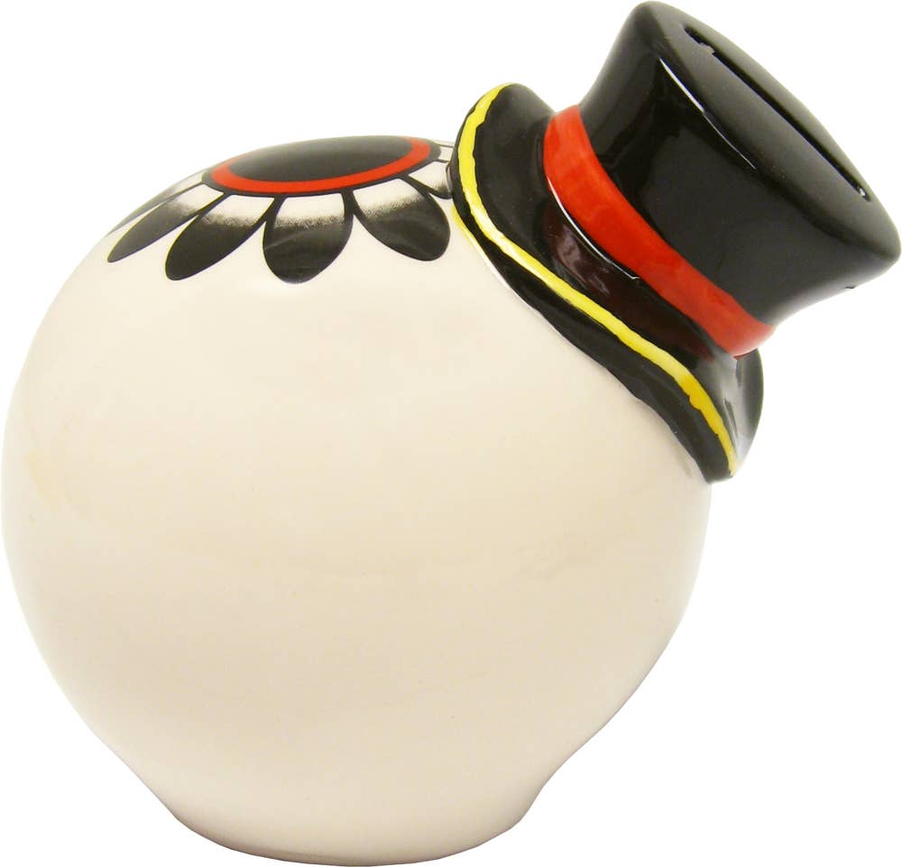 Square Deal Recordings & Supplies - Wholesale Money/Piggy Bank - Money Bank - Sourpuss  - Ceramic Sugar Skull With Top Hat 5"1