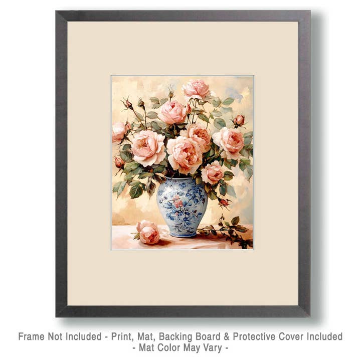 Mowbi - Wholesale Art Print - Antique Rose Vase - Vintage Art Prints - 8"x10" Art Print for 11"x14" Frame