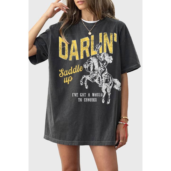 HRTandLUV - Wholesale Screen Printed T-Shirt - Women's - DARLIN SADDLE UP MINERAL GRAPHIC TEE