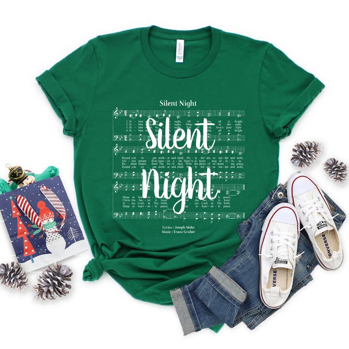 Silent Night Hymn T-Shirt - White Ink for wholesale by Refinery Number One LLC