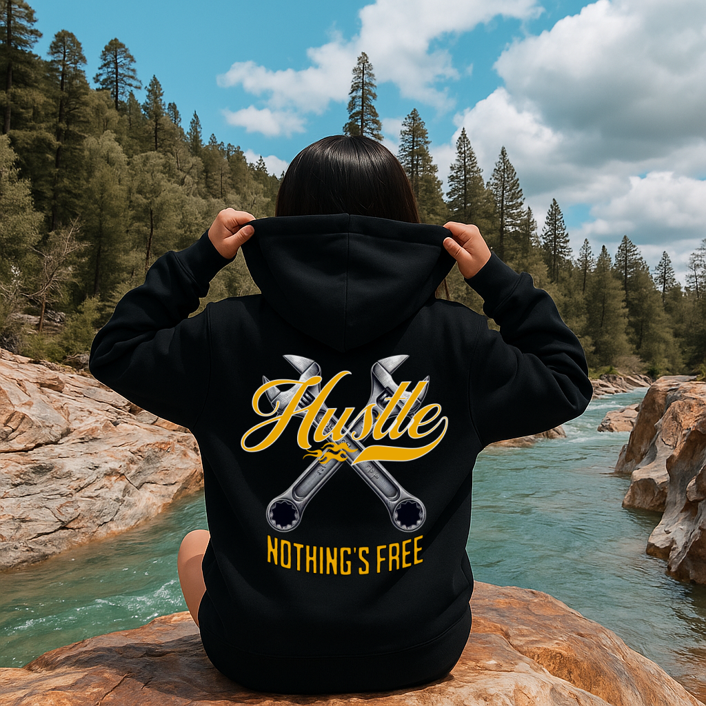 STRONG N FREE CDN – Engroshandel Hoodie – Unisex – T-shirt eller hættetrøje Hustle Intet er gratis – Krydsede skruenøgler Arbejdsmoral Design1