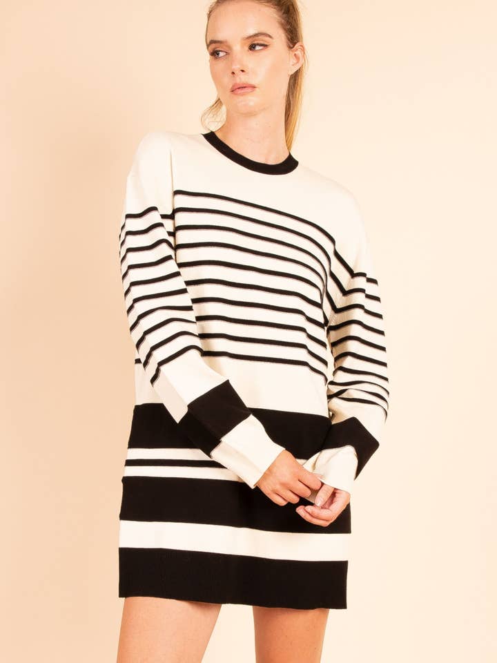 LSW1005 Black and white striped sweater dress for wholesale by Heyson