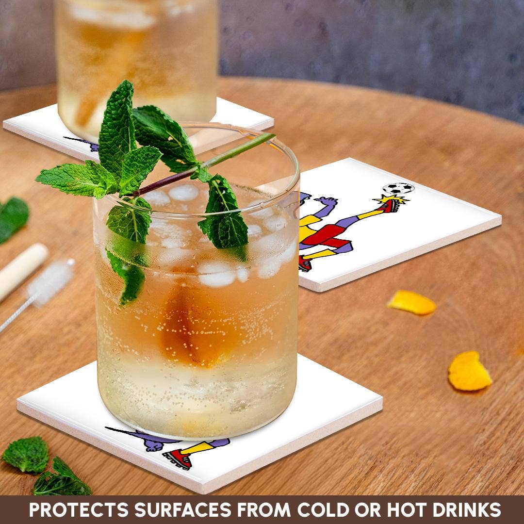 3dRose - Wholesale Coasters - 3dRose, Cute funny T-rex Dinosaur Playing Soccer Kicking Ball Cartoon Sports, Coaster2