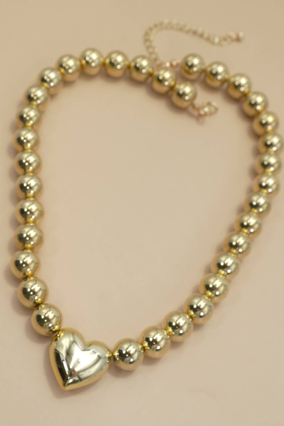 GOLD PUFFY HEART BALL CHAIN NECKLACE | 40NK9484 for wholesale on Faire2