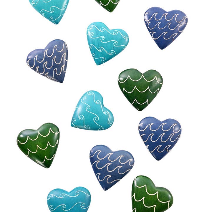 Swahili | AFRICAN MODERN - Wholesale Keepsake Coin/Token - One Dozen Ocean Waves Soapstone Heart Keepsakes - Valentine's Day Gifts