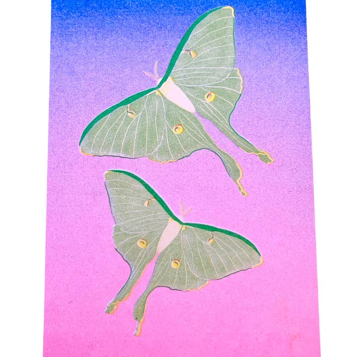 Risograph Print - Luna Moths Flying 5x7" for wholesale by StitchPrism