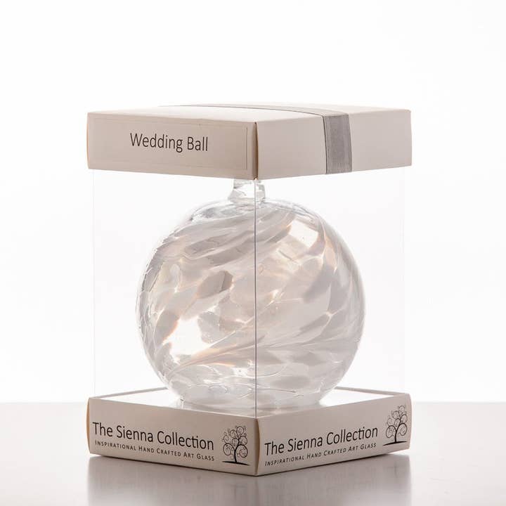 Sienna Glass – wholesale Ornament – 10cm Friendship Ball - Wedding - White