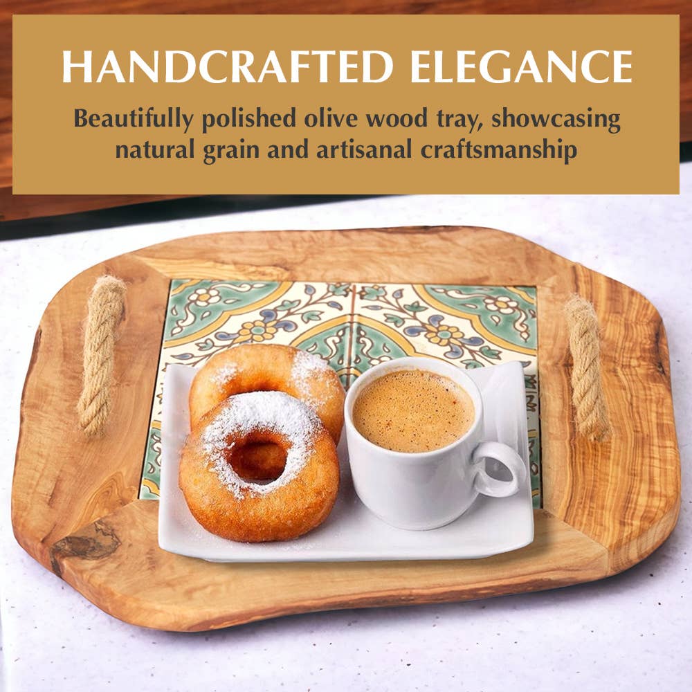 Kamsah - Wholesale Decorative Tray - Ceramic Tile Tray with Rope Handles, Arabesque1