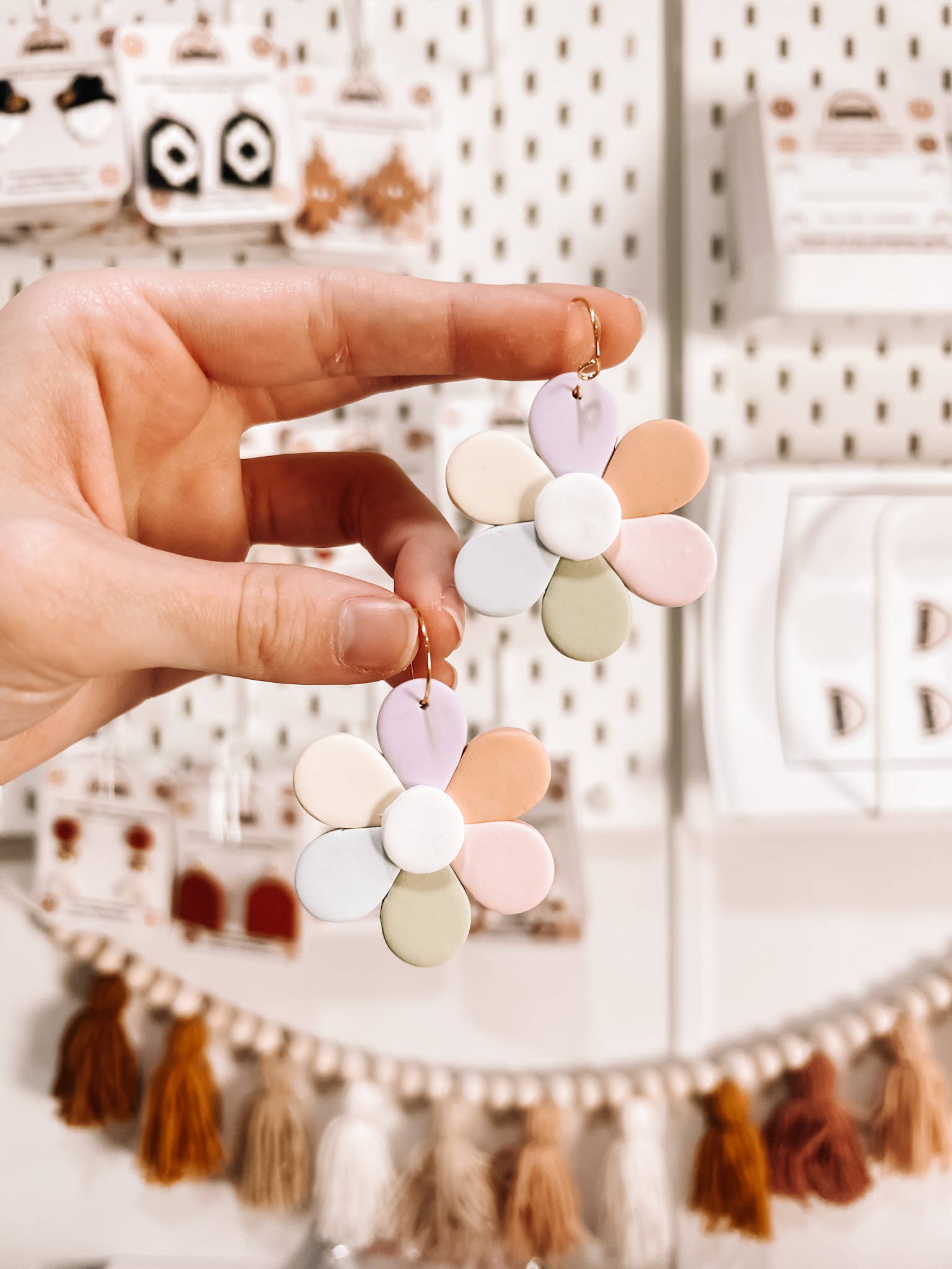 Noelle Earrings - Wholesale Dangle Earrings - Pastel Multi-Colored Flower Polymer Clay Earrings1