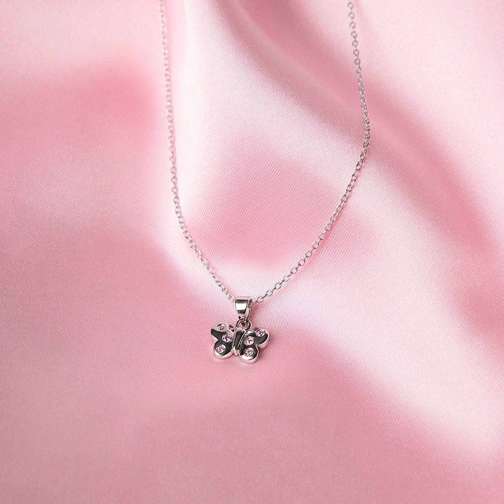 In Season Jewelry – Großhandel Halskette – Kinder – Halskette für Mädchen mit flatterndem Schmetterling, Sterlingsilber3