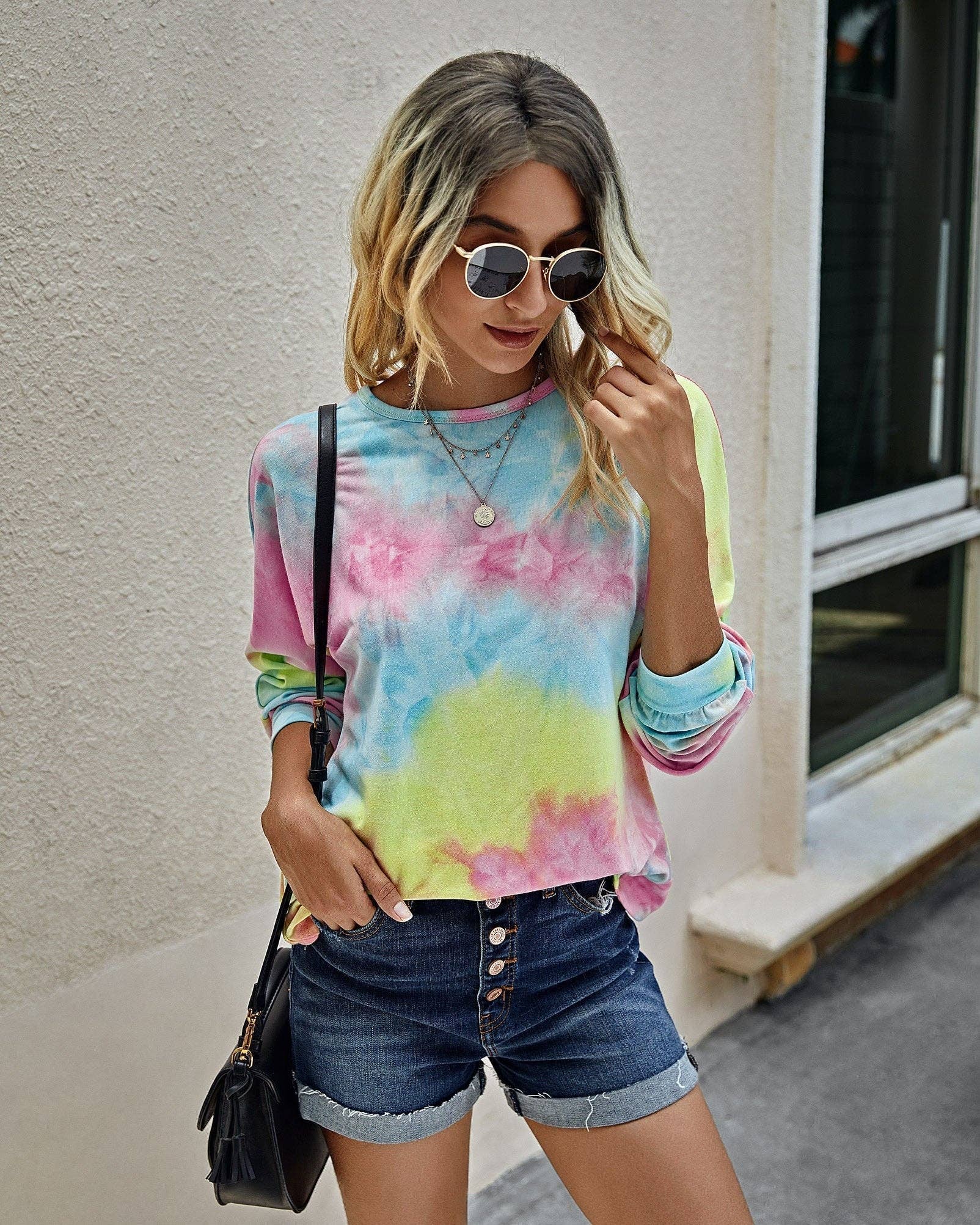 Pink Blue Green Cozy Chic Tie Dye Backless Sweatshirt for wholesale on Faire4