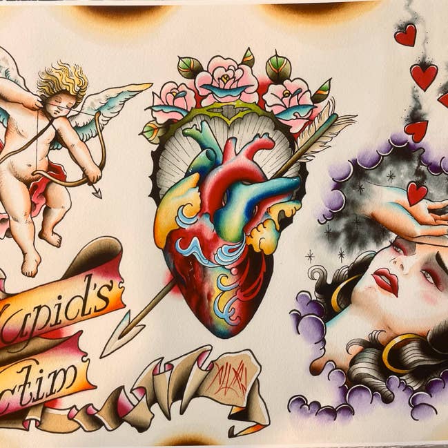 Dead Rockers - Wholesale Art Print - Cupid's Victim Tattoo Flash Art Print