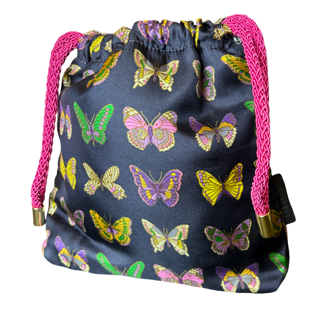 Vintage Luxe Up - Wholesale Crossbody Bag - Women's - Farfalle Blue Vintage Scarf Drawstring Crossbody Bag2