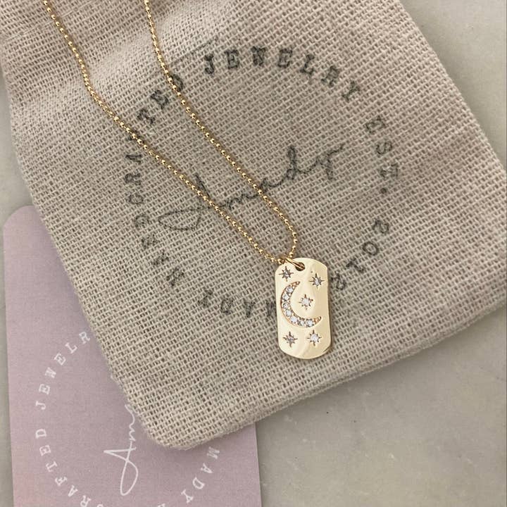 Amady Jewelry - Wholesale Pendant/Charm Necklace - Half Moon Crescent Star Medallion 18K gold dog tag necklace
