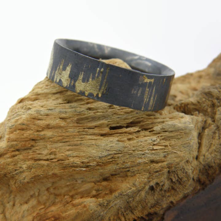 Gold Inlay Bumpy Road Comfort Fit Ring for wholesale by The Silversmith Jewelry