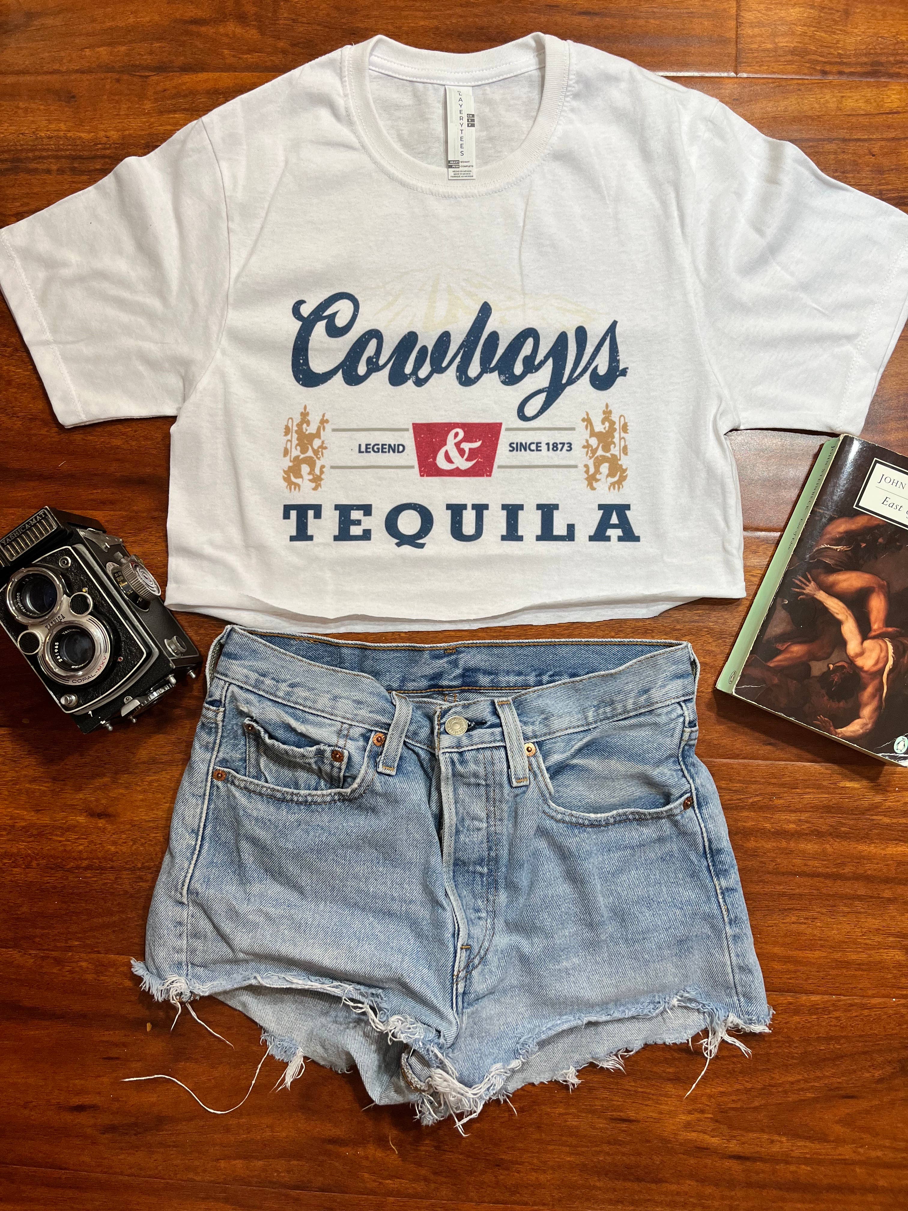 LA PRINT AND STITCH - Wholesale T-shirt met print - Dames - Croptop Cowboys & Tequila