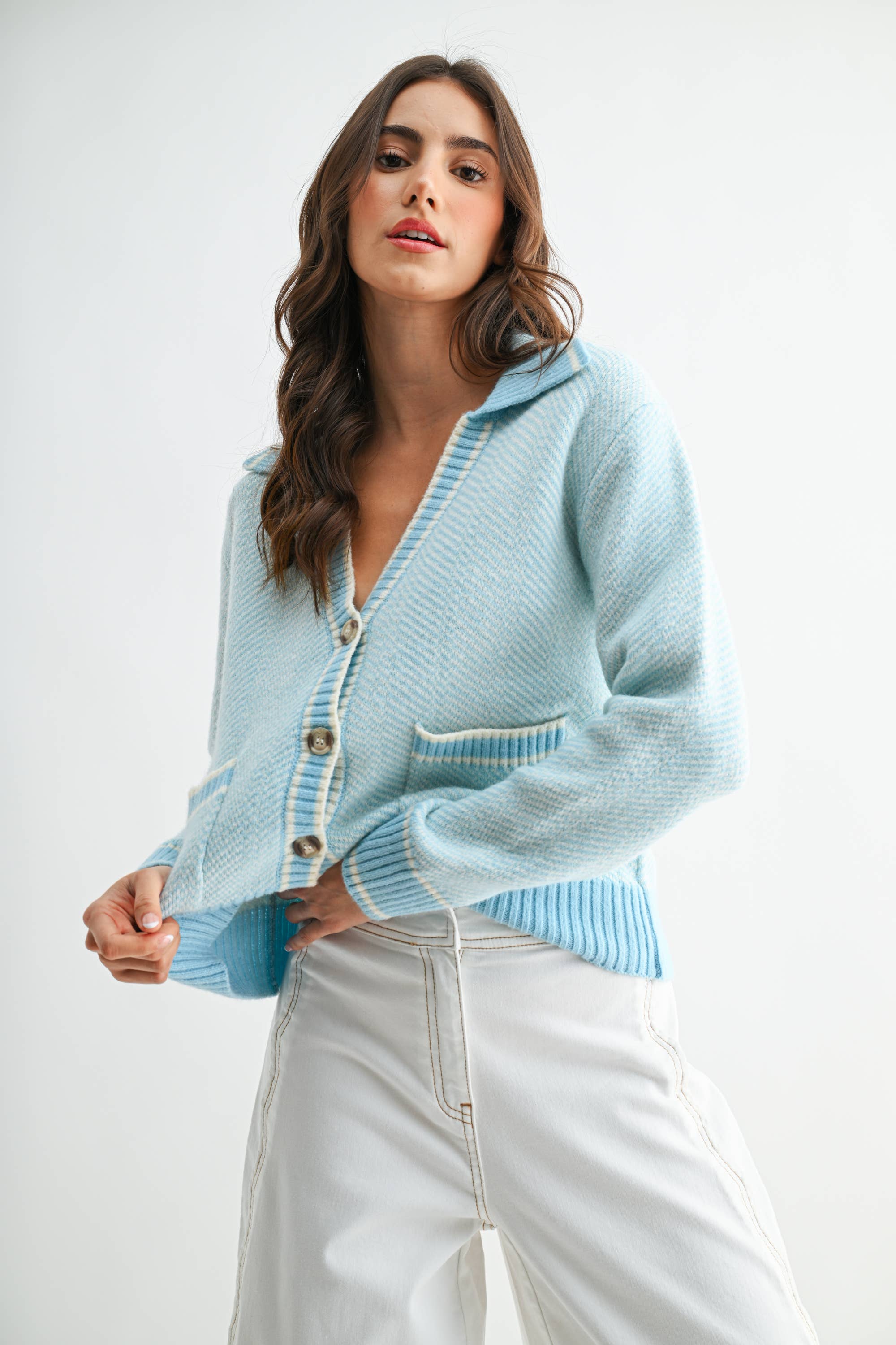 Camellia - Wholesale Knit Sweater - Women's - CW10236E HERRINGBONE KNIT CARDIGAN24