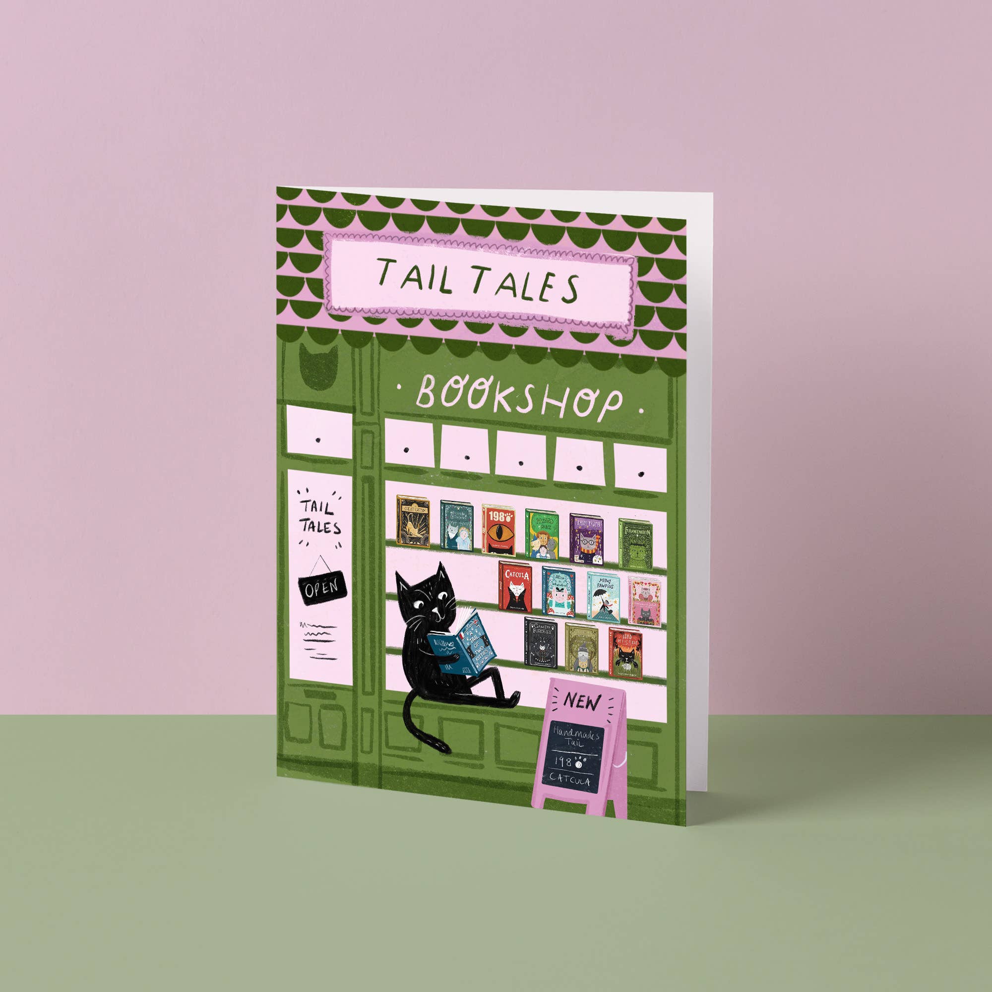 Niaski - Feline Fine Art (USA DUTIES PAID) - Wholesale Everyday Greeting Card - Cat Book Shop Art Card