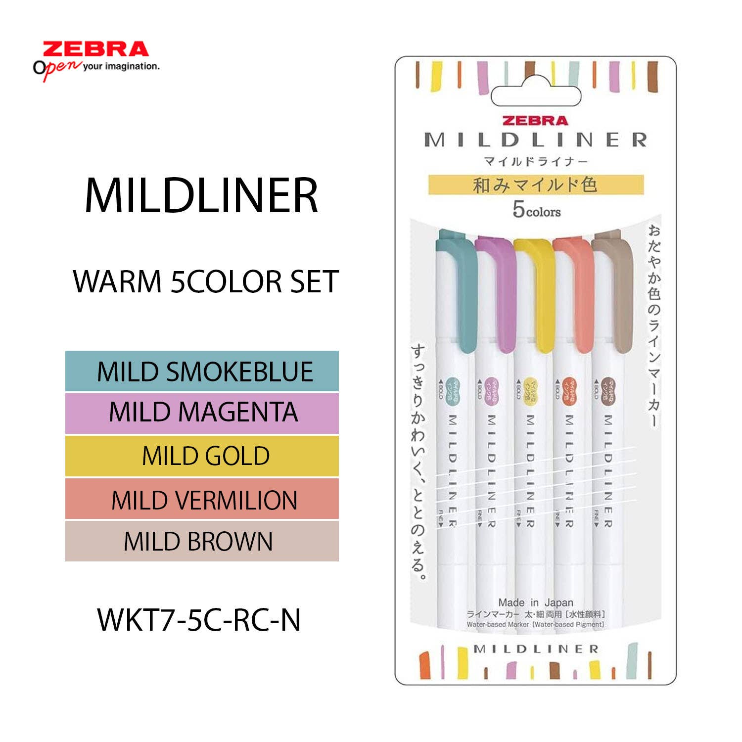 Hakubundo - Wholesale Highlighter - 【JAPANESE STATIONERY】ZEBRA MILD LINER HIGHLIGHTER 5COLOR SET4