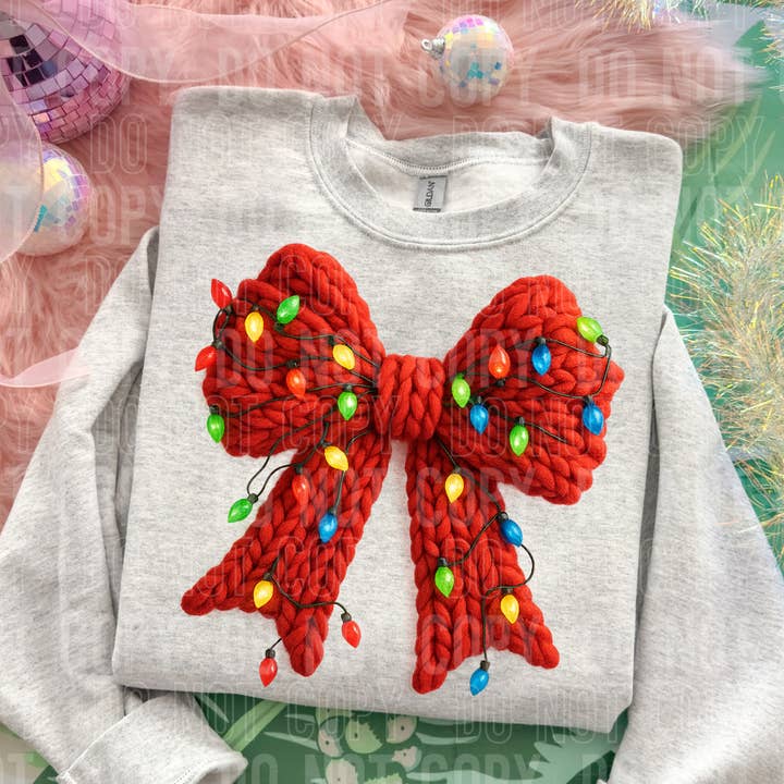 Flawless Transfers - Wholesale Sublimation Transfer - Christmas Lights Bow Faux Yarn #2684 DTF Transfer