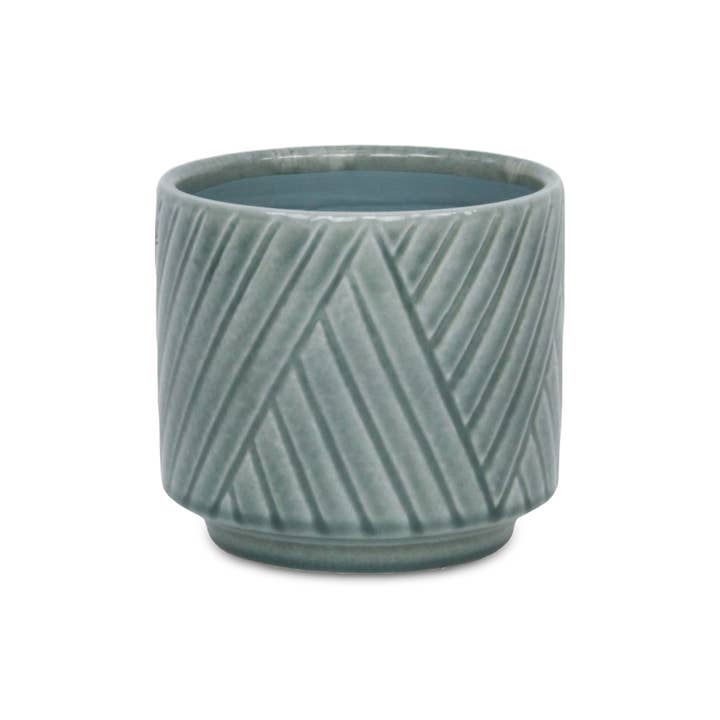Cheungs Home Decor - Wholesale Plant Pot - Parlora Crossed Diagonal Pattern Ceramic Pot - Green