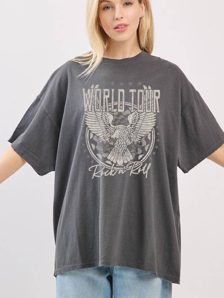 T-shirt graphique surdimensionné sans coutures avec aigle RockNRoll World Tour pour la vente par Zutter