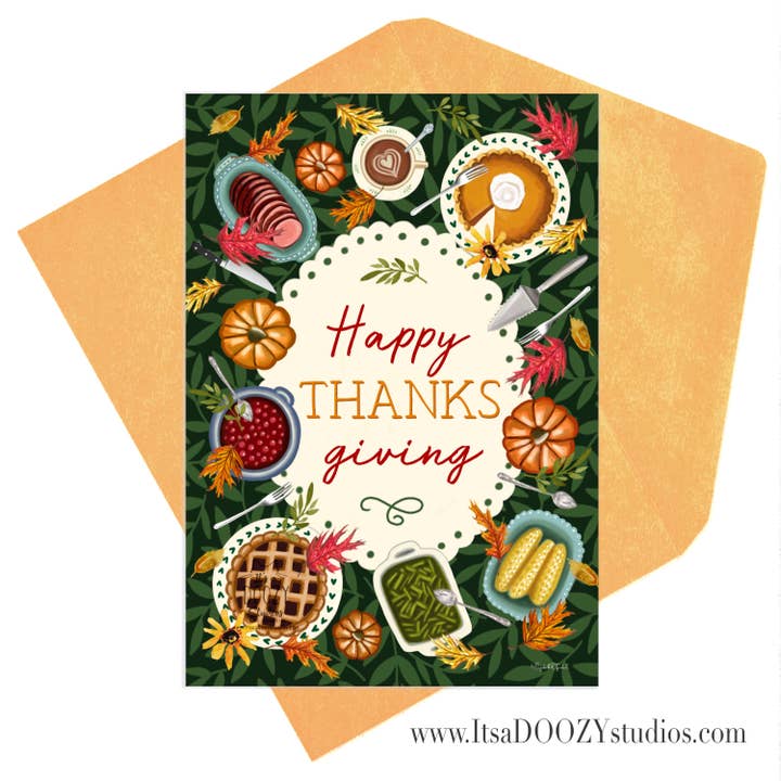 Happy Thanksgiving Dinner - Card With Matching Envelope for wholesale by It’s a Doozy Studios