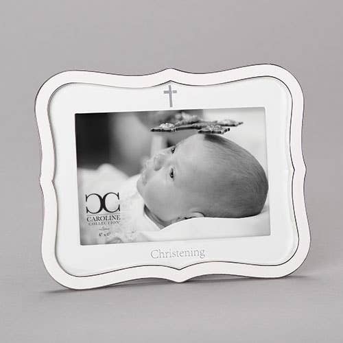 White Christening Frame (4x6); Caroline Collection for wholesale by Roman