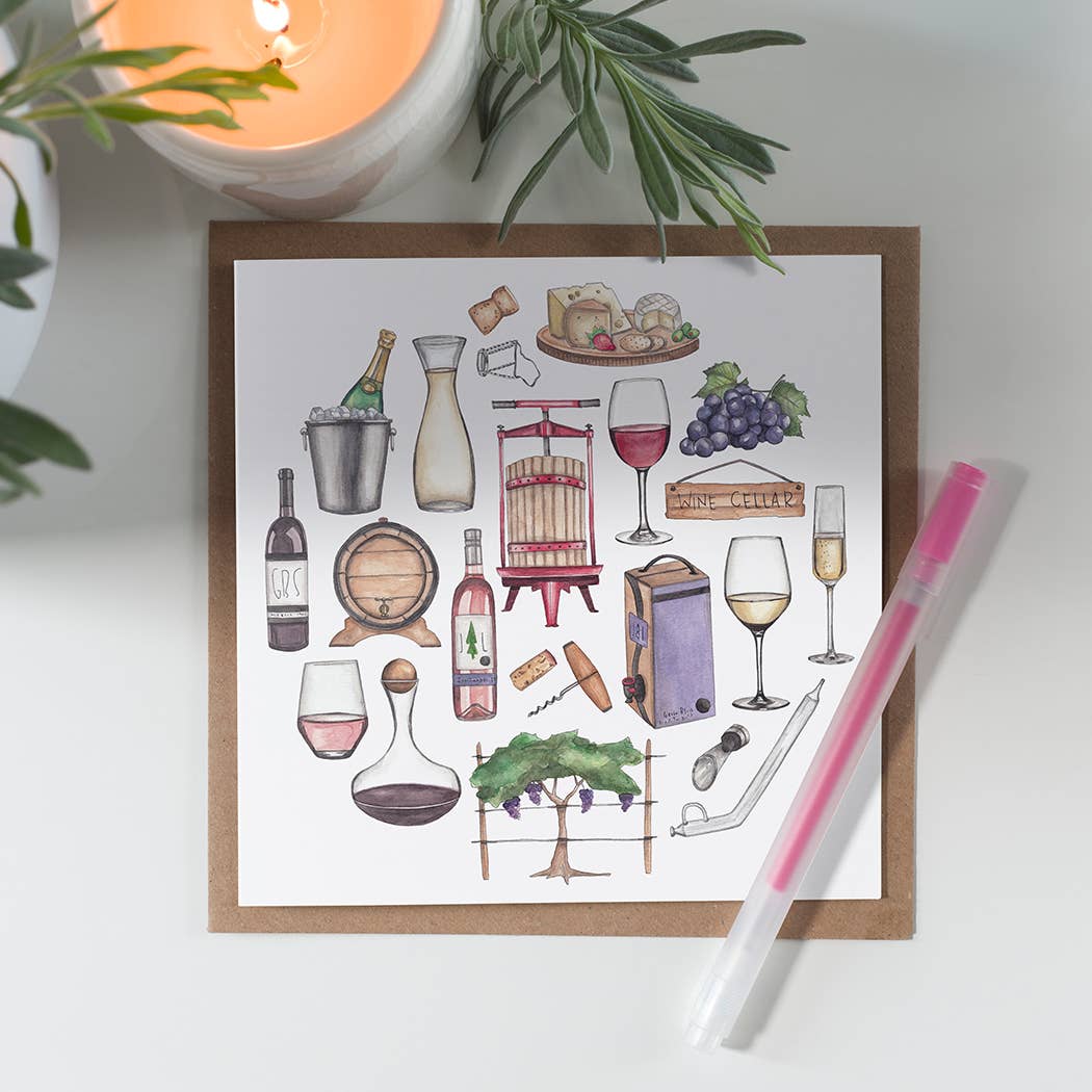 Green Blanky Studio - Wholesale Stationery/Notecard Set - Wine Icon Watercolor Notecard0