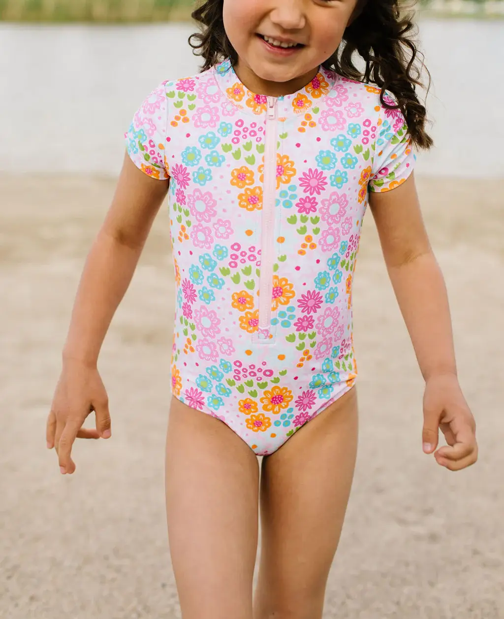 Ollie Jay - Wholesale One Piece Swimsuit - Kids - Zoey Swim in Pink Flowers | Girls UPF 50 Swimwear9