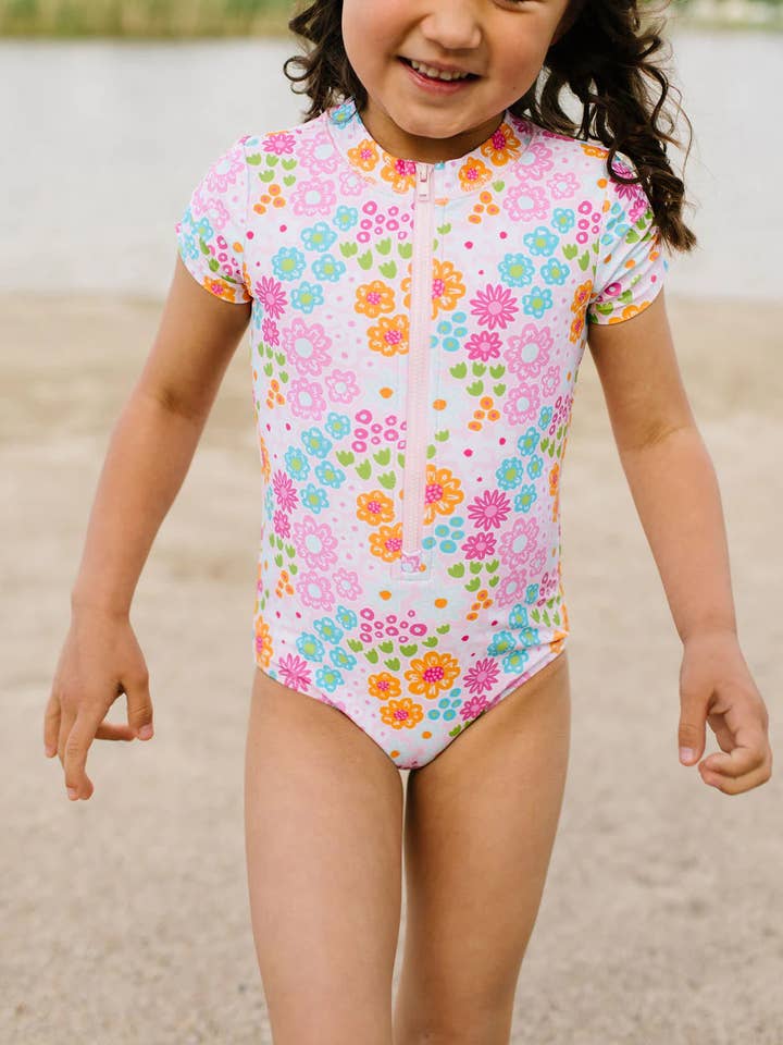 Ollie Jay - Wholesale One Piece Swimsuit - Kids - Zoey Swim in Pink Flowers | Girls UPF 50 Swimwear9