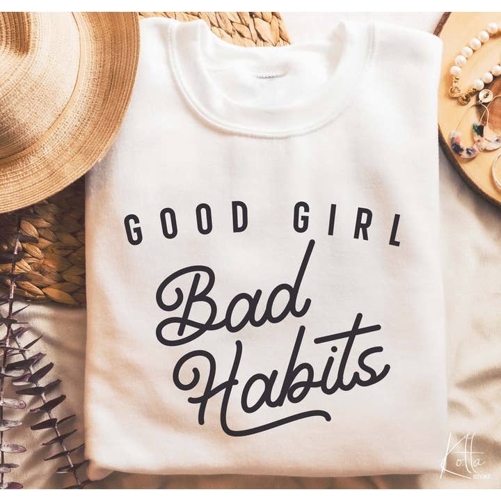 Moletom com gola redonda Good Girl Bad Habits por atacado de rustikcreation